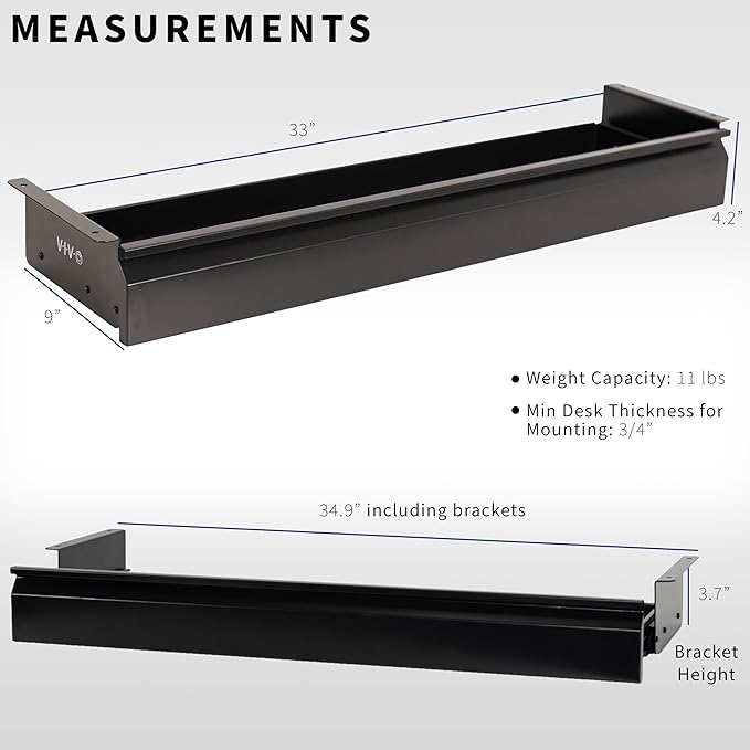 VIVO 33 inch Under Desk Slide Out Drawer without Shell, Home Office Storage Organizer, Black, DESK-AC03A-33B