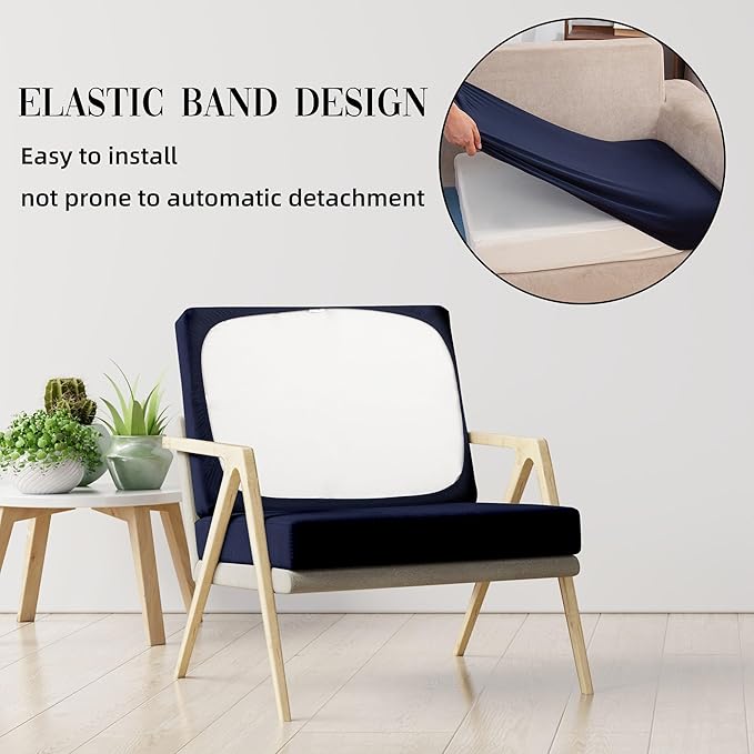 8Pcs Stretch Patio Cushion Covers Waterproof Outdoor Cushion Covers,Outdoor Couch Covers Patio Couch Cover Slipcovers, for Furniture Protector Cover Replacement(Cover Only) (Navy)