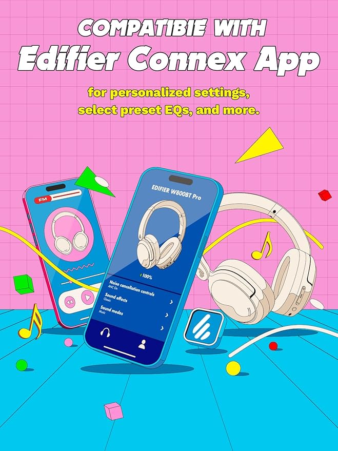 Edifier W800BT Pro Hybrid Active Noise Cancelling Headphones - Hi-Res Audio - AI Call Noise Cancellation - 45H Playtime - Fast Charging - Wireless Over-Ear Bluetooth 5.4 Headphones - Gift Edition