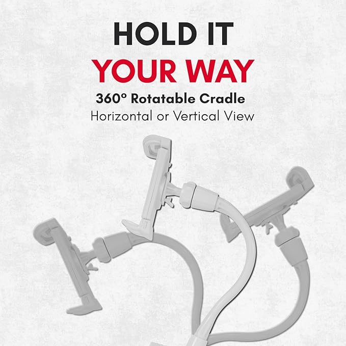 Macally Clip On Tablet Holder | Gooseneck iPad Holder for Bed, Stroller, Airplane, Desk (Universal Tablet Compatibility) Strong and Secure iPad Arm Mount, Tablet Clamp Mount, Kindle Holder