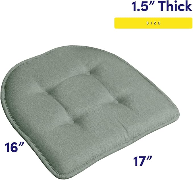 Sweet Home Collection Chair Cushion Memory Foam Pads Tufted Slip Non Skid Rubber Back U-Shaped 17" x 16" Seat Cover, 6 Pack, Scuba Green