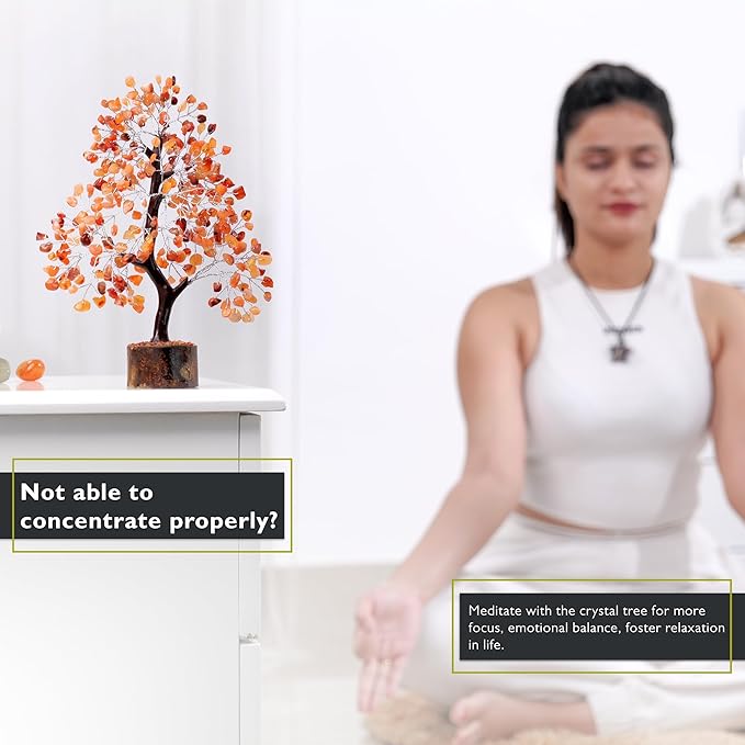 FASHIONZAADI Crystal Tree of Life Home and Office Feng Shui Decor, Carnelian Healing Crystal Handmade Bonsai Tree for Positive Energy, Good Luck, Money, Christmas Decor, Birthday Gifts for Women, Mom