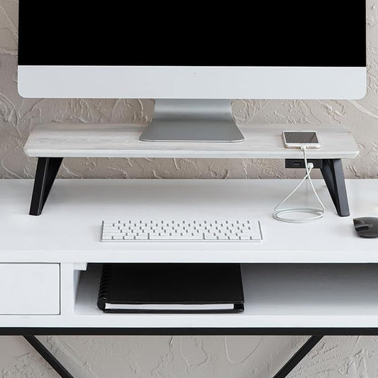 Anji Mountain Monitor Stand - Desktop Organizer & Laptop Riser, Ergonomic Monitor Riser, Space-Saving Monitor Stand for Desk, Durable Construction, Easy Assembly, Ideal for Home & Office,White Wash