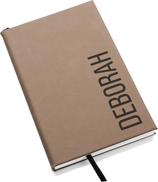 Lifetime Creations Custom Notebook (Light Brown, Vertical Name) - Personalized Hardcover Vegan Leather Writing Journal, Business Meeting Notebook Gift for Professionals, Hard Cover Notepad