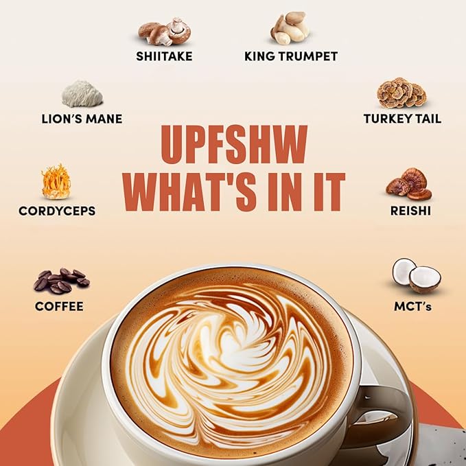 Mushroom Coffee-Classic 6 Types of Organic Mushrooms Paired with Lion Mane, Lingzhi, Cordyceps, Shiitake Mushrooms, King Horn, and Turkey Tail, Organic Mushroom Coffee (30 Portions Per Pack)