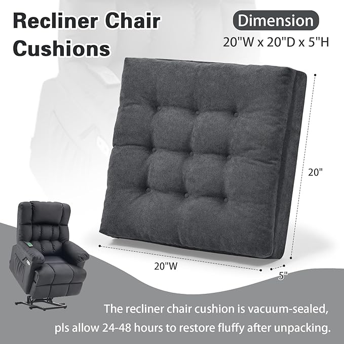 TANYOO Recliner Cushion Patent Dual Layer Fillings Chair Cushion for Elderly 20x20x5 Inches Extra Large Pad for Armchairs Booster Seat Cushions Pain Pressure Relief Dark Grey