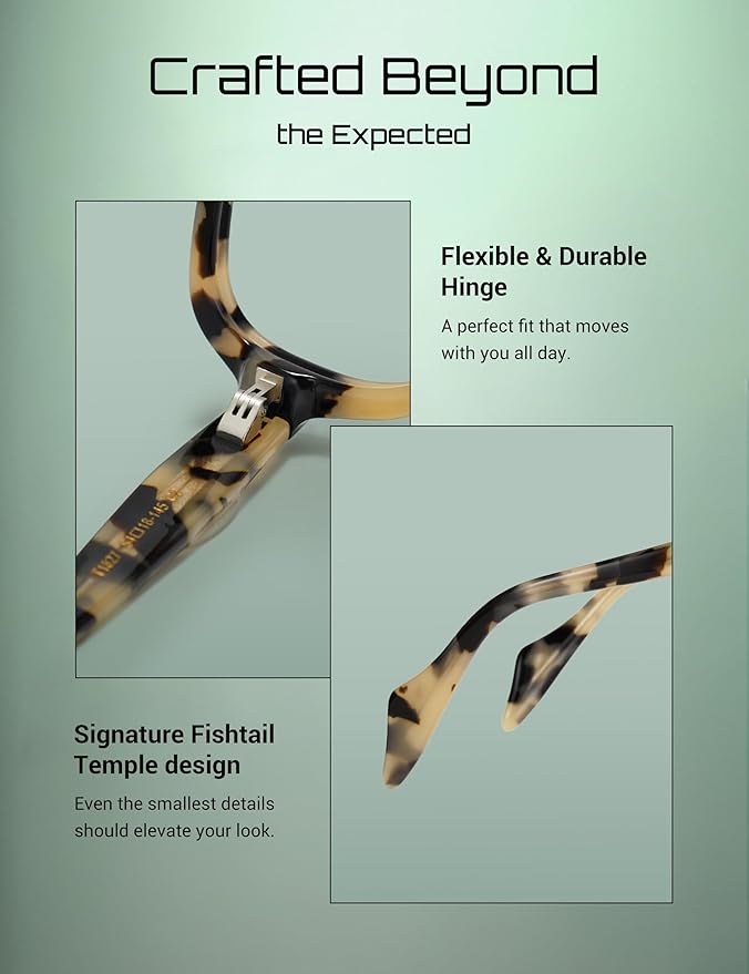 TIJN Vintage Inspired Blue Light Blocking Glasses, Modern Square Acetate Computer Screen Eye Glasses for Woman Men, AL01