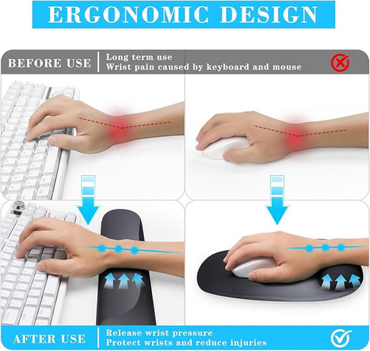 Wrist Rest for Keyboard and Mouse, Ergonomic Gel Computer Keyboard Wrist Rest with Memory Foam, Keyboard Wrist Support Pad for Long Hours of Work, Gaming, Studying-Relieve Wrist Pain