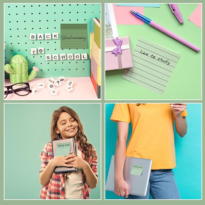 24 Pcs Sage Green Sticky Notes 1680 Sheets Sage Green Office Supplies 3 x 3 Inches Pastel Self Stick Note Pads for Teacher Women Gift Office School Bible Journaling Planner (Lined)