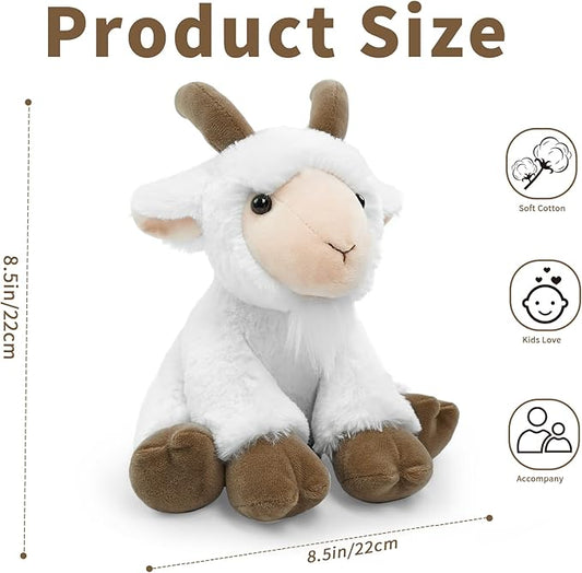 Stuffed Goat Sitting Toys Plush Animal, Realistic Goat Stuffed Animal Plush Toy Filled in Limbs 8.5 Inch Soft Huggable Gifts for Kids with Stuffed Animals Birthday Gift for Girls Boys