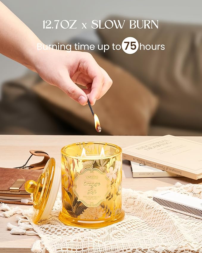 M&SENSE Orange Goji Scented Candle for Home, Plant-Based Soy Candles Non Toxic, Fresh Citrus Fragrant Air Purifying Relaxing Aromatherapy, 2 Wick 12.7oz Large Jar Candle 75H Long Lasting, Father Gift