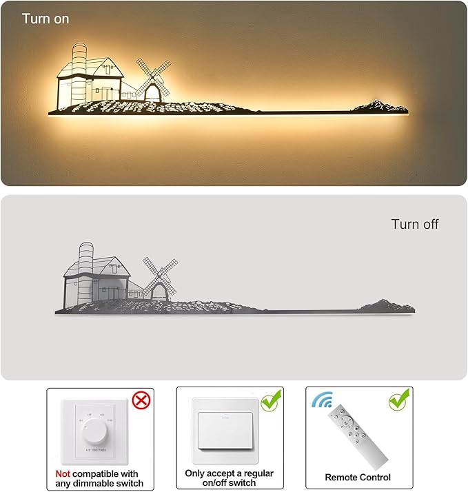 Qcyuui Dimmable LED Wall Lights Wall Sconce with Remote Control 47.2inch Wall Lamp Black Led Wall Sconce Indoor Creative Wall Lighting for Bedroom Living Room Hallway Staircase, 32W