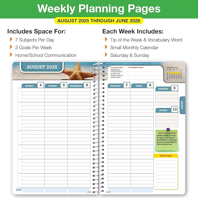 Global Datebooks Dated Middle School or High School Student Planner for Academic Year 2025-2026 Includes Ruler/Bookmark and Planning Stickers (Matrix Style - 5.5"x8.5" - Rainbow Silhouette)