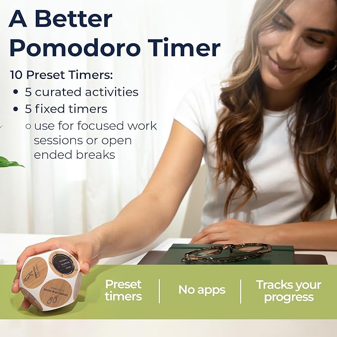 Mindsight Focused Activity Timer & Tracker | Promotes Work Life Balance & Productivity | Pomodoro 'Plus' w/ 5 Fixed timers + 5 curated Wellness Activities | Office Desk Accessory | Mindfulness | ADHD