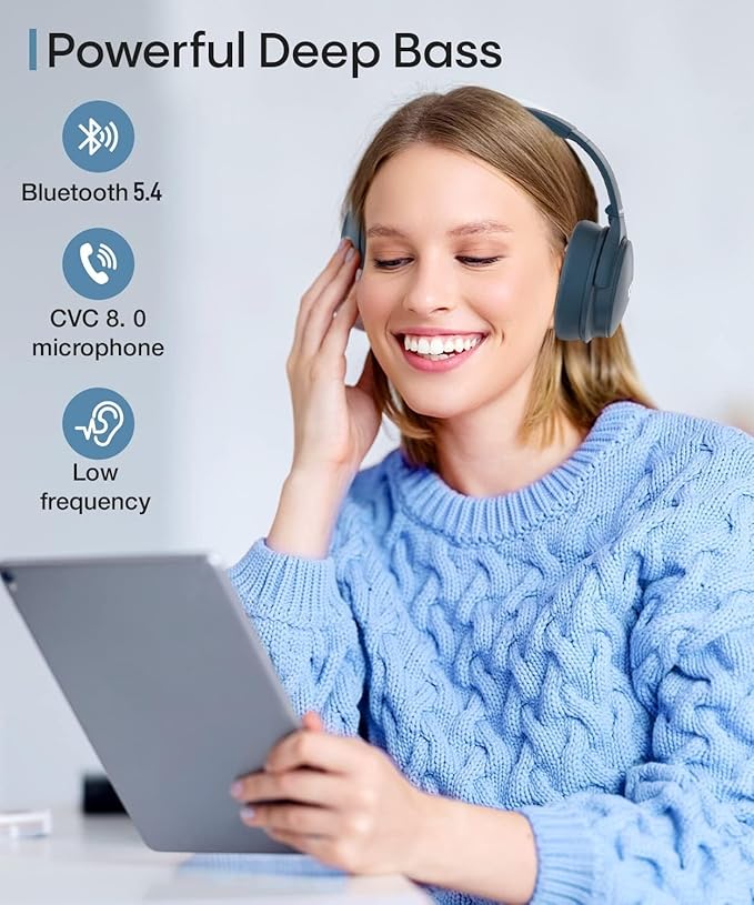 INFURTURE Active Noise Cancelling Headphones, H1 Wireless Over Ear Bluetooth Headphones, Deep Bass Headset, Low Latency, Memory Foam Ear Cups,90H Playtime