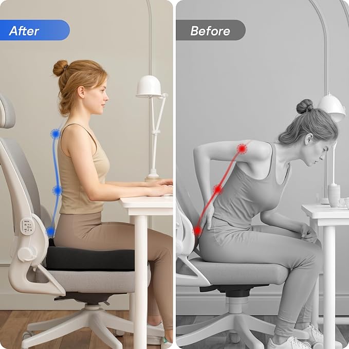 Seat Cushions for Office Chairs - Pressure Relief Seat Cushion - Car Seat Cushions for Pressure Relief, Tailbone Pain, Sciatica & Back Pain Relief for Office Chairs (Jet Black)