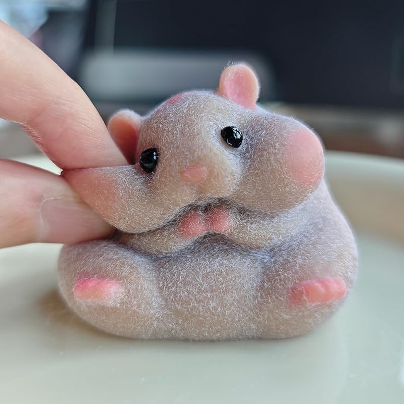 Handmade Flocked Hamster Taba Squishy Toy - Cute Realistic Silicone Animal Fidget Sensory Toy, Ultra-Soft Stress Relief Squeeze Toy for Relaxation Gift (Family (5 Colors))