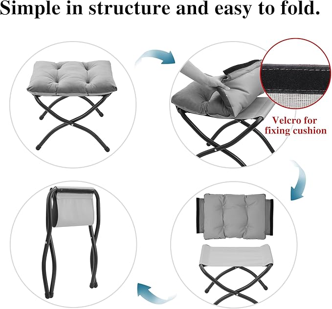 15"(H) Folding Ottoman, Foldable Footrest Stool, Portable Small Foot Stool for Couch, Collapsible Foot Rest Ottoman for Sofa, Accent Padded Ottomans for Home, Living Room, Light Grey