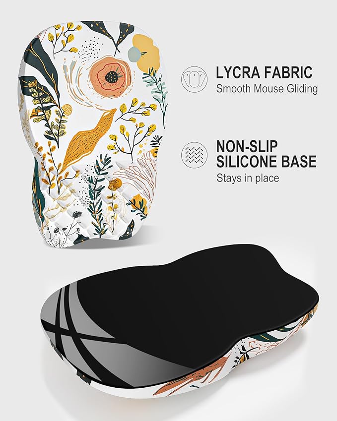 Auhoahsil Ergonomic Mouse Pad with Wrist Rest, Slope Computer Mouse Mat with Wrist Support, Memory Foam Filling, Non-Slip Silicone Base, Pain Relief, for Gaming & Work, 8 x 12 in, White Flowers