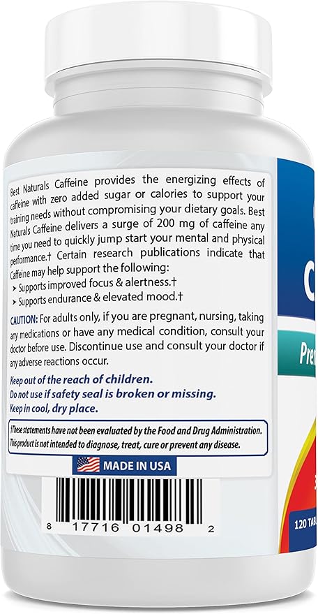Best Naturals 3 Pack Caffeine Pills 200mg Tablets - Non Habit - Proven No Crash or Jitters - Total 360 Tablets