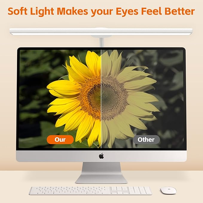 LED Desk Lamp with Clamp, Eye-Caring Adjustable Brightness, 3 Lighting Modes, Touch & Remote Control Clip Light for Home Office, Study, Computer Work, Reading, Puzzle, Task (White)