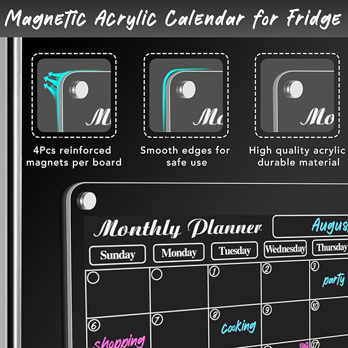 DIYMAG Fridge Skylight Calendars,15" x 11" 2025 Planning Pads Acrylic Magnetic Digital Calendar for Refrigerator Transparent Dry Erase Monthly Planner Whiteboard with 3 Colors Markers