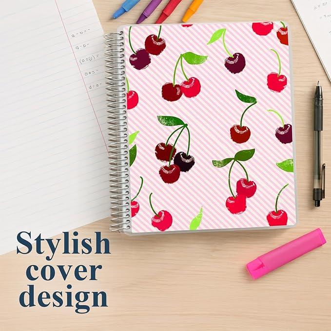 Erin Condren 7" x 9" Spiral Bound Dot Grid Journal Notebook, Bullet Journal with 160 Pages, Thick Paper for Planning, Sketching, Note Taking, Journaling and Organizing, Fruity Cherry