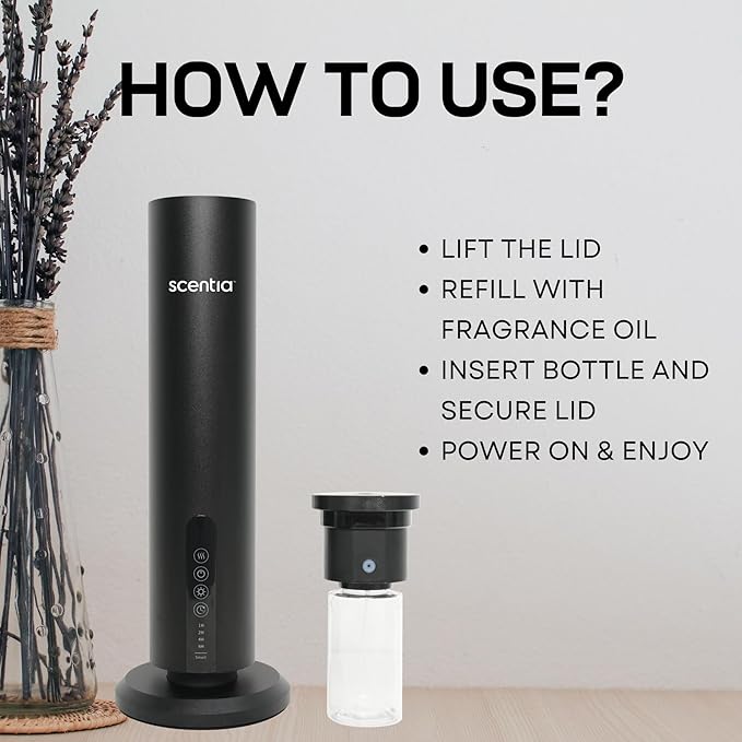 Max Wireless Diffuser for Home – Rechargeable Battery-Operated Waterless Scent Diffuser |Covers 1500 Sq Ft | Cold-Air Technology | Black | Hotel-Inspired Oils Included