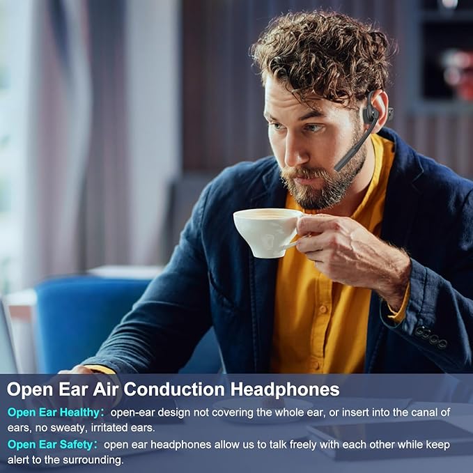 Trucker Bluetooth Headset with DSP Noise Cancelling Microphone, Open Ear Headphones for Calling, Bluetooth 5.3 Wireless Headset with Mute Button for Computer Work, 16H Playtime