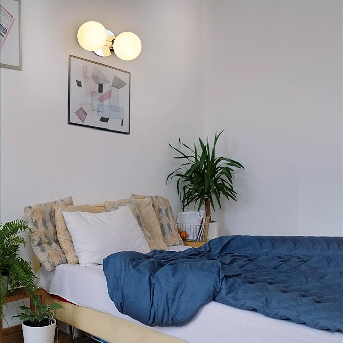 Bathroom Vanity Light Fixtures, Modern 2 Lights Globe Wall Sconce Lighting Chrome, Porch Wall Mount Light Fixture for Bathroom, Mirror Cabinets Hallway Stairs