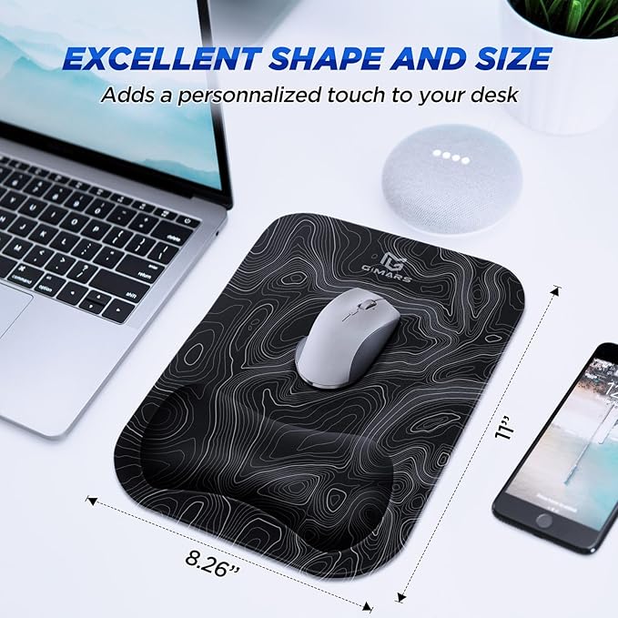 Gimars Large Smooth Superfine Fibre Memory Foam Ergonomic Mouse Pad Wrist Rest Support Mousepad with Nonslip Base for Laptop, Computer, Gaming & Office,Free Coaster Include-Topographic Map