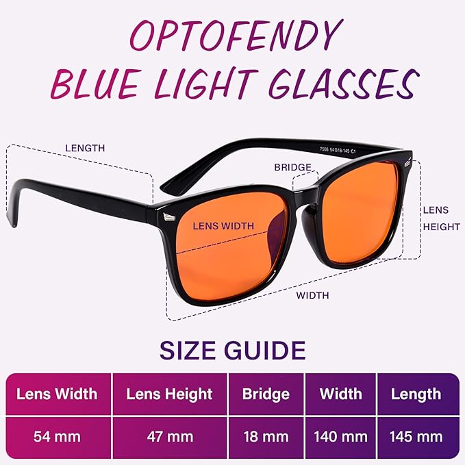 OPTOFENDY Blue Light Glasses for Men Women, Gaming Glasses for Computer, TV, Phone with Anti Fatigue, Eyestrain & UV Glare