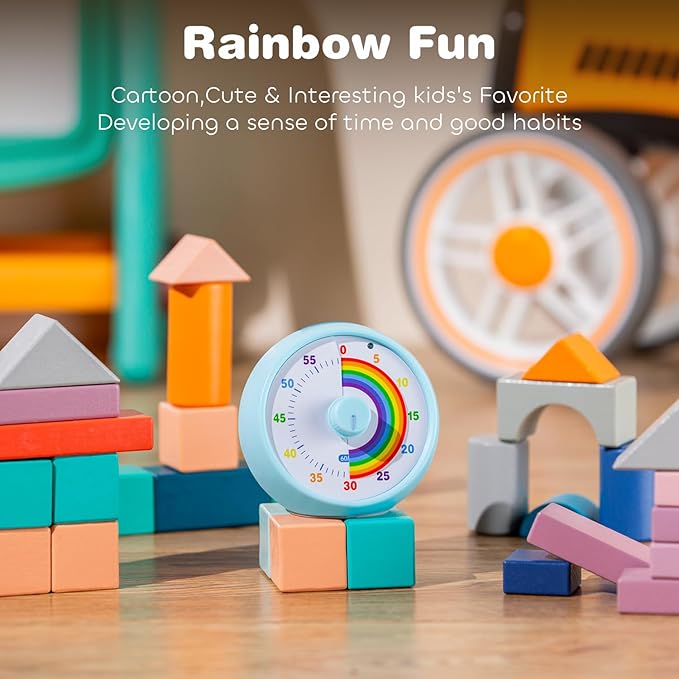 Visual Timer for Kids, 60-Minute Countdown for Classroom Office Kitchen, Desk Timer Kids Time Management Tools with Silent Operation, Pomodoro Timer Rainbow Pattern(Blue)