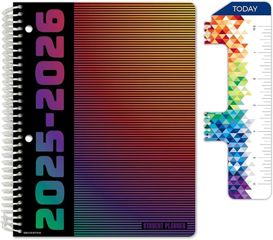 Global Datebooks Dated Middle School or High School Student Planner for Academic Year 2025-2026 Includes Ruler/Bookmark and Planning Stickers (Matrix Style - 7"x9" - Spectrum)