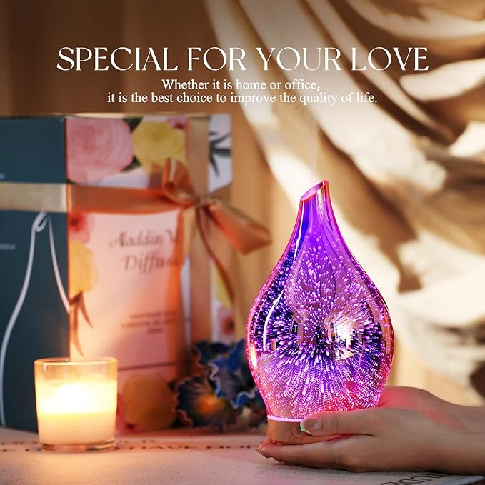 Porseme Essential Oil Diffuser 3D Firework Glass Aromatherapy Ultrasonic Humidifier Rose Gold, Auto Shut-Off, Timer Setting, BPA Free, Aroma Decoration for Home, Office, Gym, Spa, Premium Gift 150ml