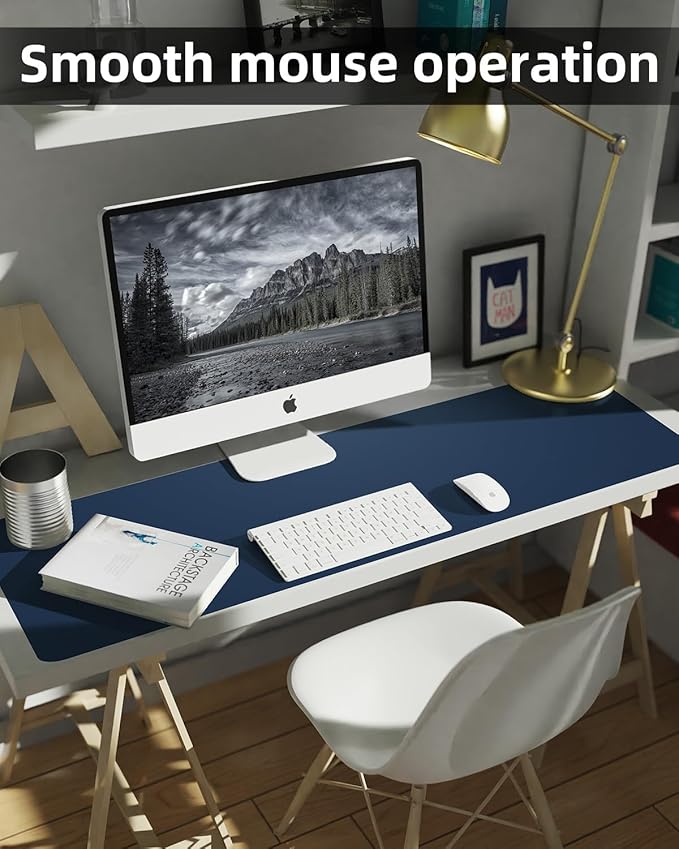 Non-Slip Desk mat,PULeather Desk Pad Protector, Office Desk Mat, Large Mouse Pad,Desk Blotter, Laptop Desk Pad, Waterproof Desk Writing Pad for Office and Home (Midmight Blue, 40" x 17")