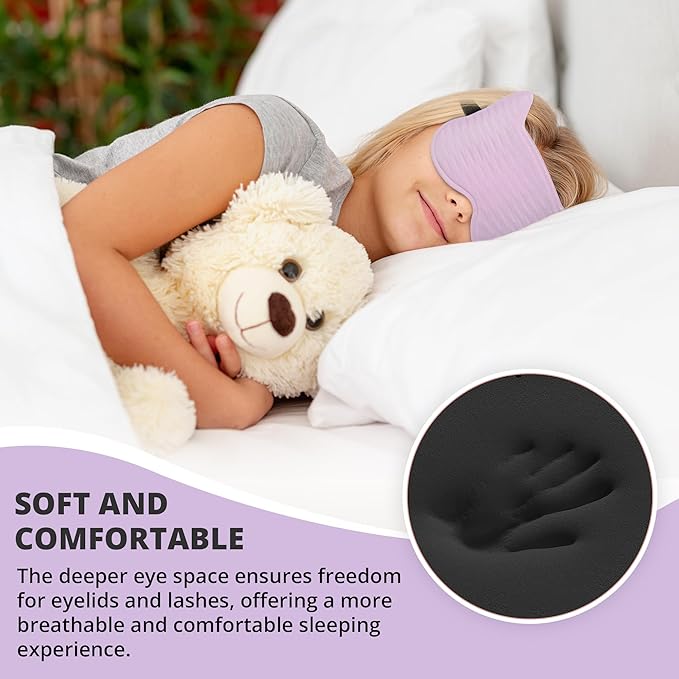 3D Kids Sleep Eye Mask: 3D Contoured Cup Sleeping Masks, Blindfold Sleep Eye Cover with Adjustable Strap, Memory Foam Lightweight Night Eyeshade for Boys Girls Teens (Purple)