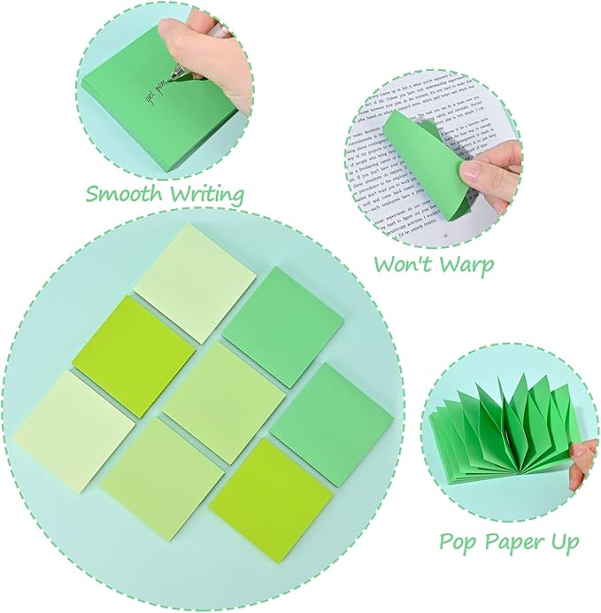 BAYTORY 640 Sheets Pop Paper Up Sticky Notes, 3 x 3 Inches, Self-Sticky Note Pads, Green Gradient Sticky Pads, Memo Pads for School Office Home Desk Accessories (Green Series)