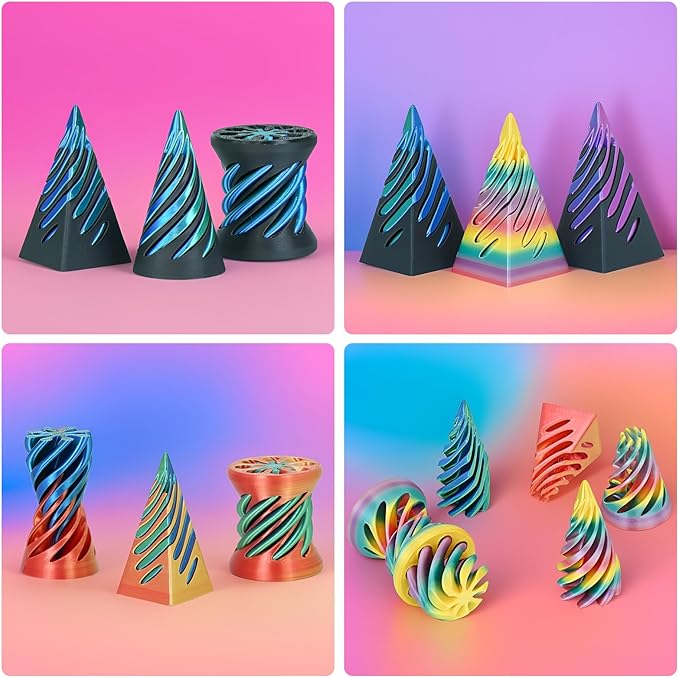 3 Packs Impossible Spiral Cone Fidget Toys,3D Printed Pyramid Passthrough Sculpture,Mini Sensory Toy for Stress Relief Anxiety Relaxation,Desktop Decor Gifts for Adults & Kids (Rainbow)