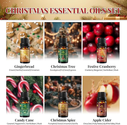 Christmas Essential Oil Set, Essential Oils for Diffusers for Home, Fragrance Oil Gift Set | Gingerbread, Candy Cane, Christmas Tree, Spice, Cranberry, Apple Cider | Aromatherapy, Candle & Soap Making