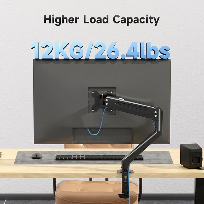 Suptek Single Monitor Arm 13 to 34 Inch,Adjustable Gas Spring Monitor Desk Mount Stand Holds up to 4.4-26.4lbs,VESA Mounting Holes 75/100mm,Black(MDXB)