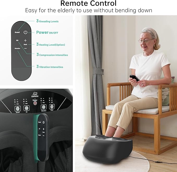 Snailax Foot Massager with Heat, FSA/HSA Eligible, Remote Control, Shiatsu Heated Foot Massager Machine with Deep Kneading, Rolling, Compression, Vibration, Size 13