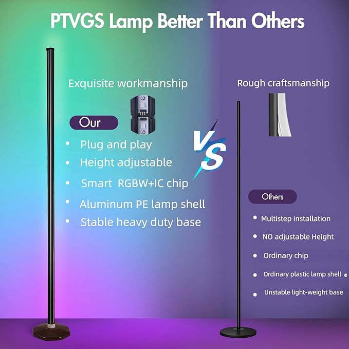 RGB Corner Floor Lamp - Smart RGB LED Corner Lamp with APP Remote 16 Million RGBW Color Changing Light 300+ Scene, Music Sync Lights & Timer Floor Lamps for Living Room Bedroom Game Room