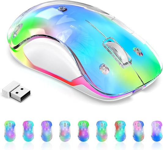 memzuoix 2.4G Wireless Mouse with Customizable Cover & 9-Color LED - Rechargeable Ergonomic, 1200 DPI, 5 Buttons, USB Receiver for PC/Mac - Blue