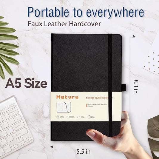 8 Pack Lined Journal Notebooks,A5 Hardcover Notebooks, 5.5 x 8.3 inch, 100GSM, 160 Pages, Classic College Ruled Notebooks for Writing/Work/Travel/College (Black)