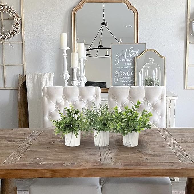 Hollyone Mini Artificial Potted Plants Fake Plants in Marble Pots, 1Pcs Plastic Eucalyptus Greenery Faux Plants for Home Office Desk Room Centerpiece Shelf Décor