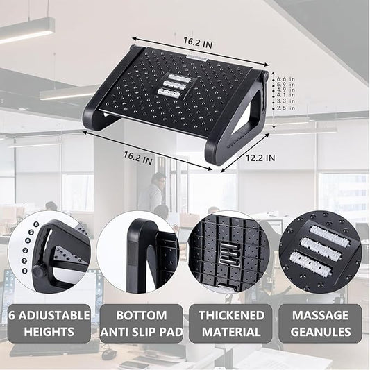 Foot Rest for Under Desk at Work,Ergonomic 6-Height Adjustable Footstool，Under Desk Footrest with Foot Massage Roller,Chair Footstool for Leg (White)