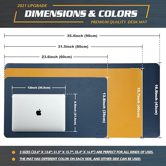 K KNODEL Large Office Leather Desk Mat, Mouse and Keyboard Pad, Computer and Laptop Mat, Desktop Protector and Cover, Writing Pad and Blotter (31.5"x15.7", Dark Blue)