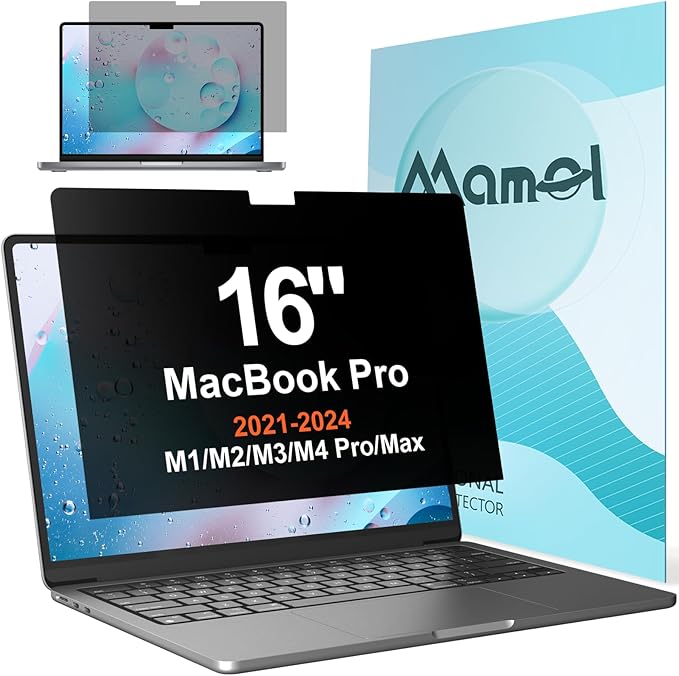 Privacy Screen for MacBook Pro 16 Inch (2021-2024, M1, M2, M3, M4, Pro, Max), Matte Anti Glare Blue Light Filter, Nano No Glue Anti Spy Black Protector for Mac Pro 16In Laptop