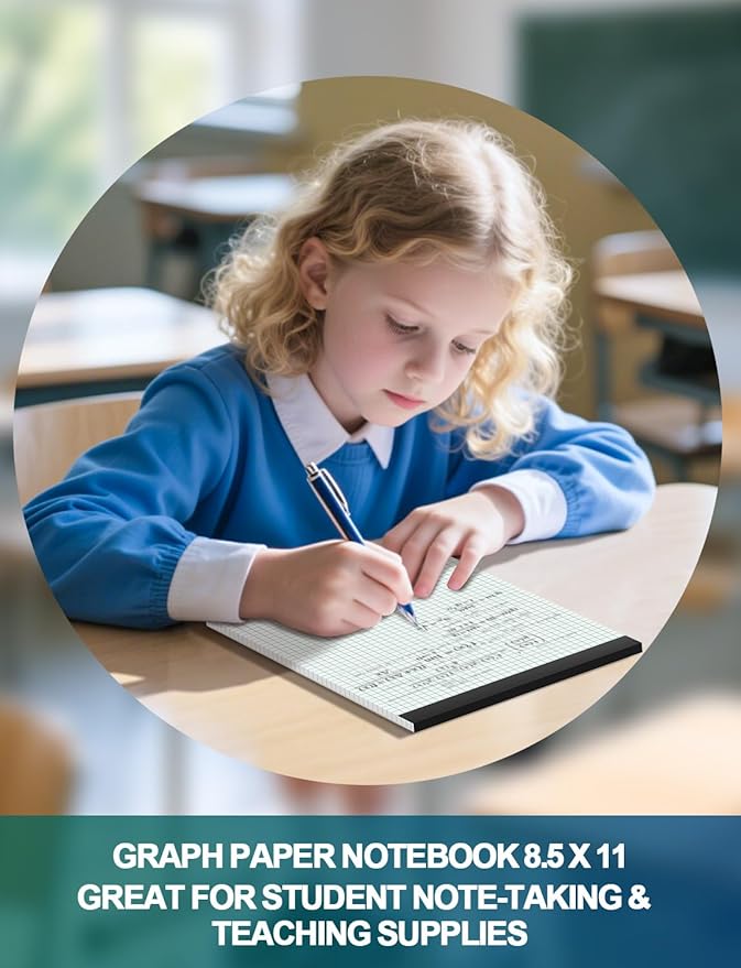 Graph Paper Pads 8.5 x 11, 4x4 Graph Ruled, 6 Pack 1/4 Graph Paper Notebooks, Grid Paper Pad Notebook 8-1/2" x 11" Graphing Paper, Perforated Quadrille Pad, 70GSM White Graft Paper Pads, 30 Sheets/Pad